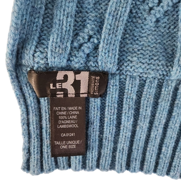 SIMONS LE 31 Men's Knit Scarf with Hand Warmer Pockets 100% lambswool– blue - Picture 4 of 7